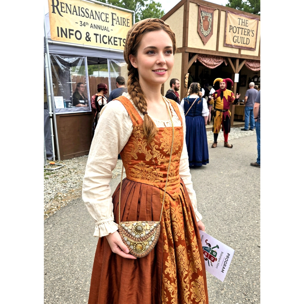 VINTAGE Brass Copper Metal Renaissance Hammered Natural Stone Embellished purse
